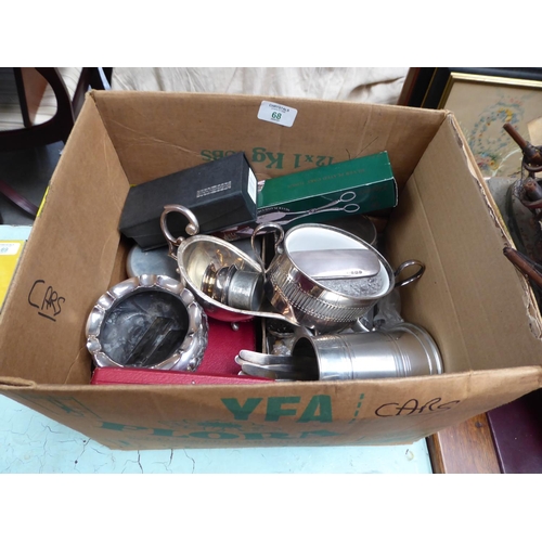 68 - Box of assorted EPNS, pewter and some silver items NB. This lot is at our Peel Road store. READ THE ... 