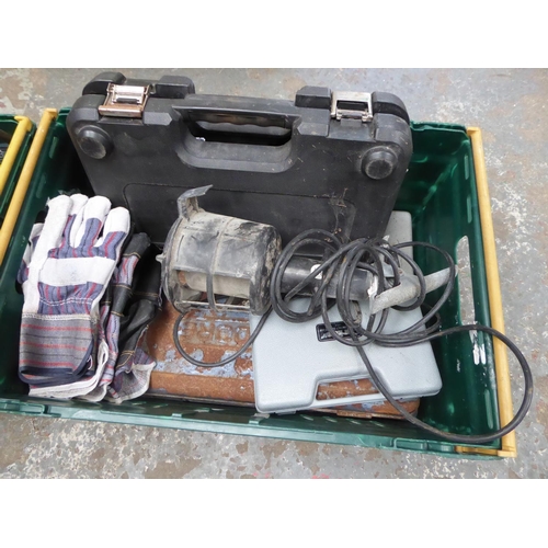 70 - Box of assorted tool kits, extension light, etc. NB. This lot is at our Peel Road store. READ THE SA... 