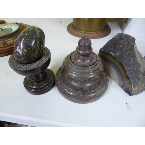 138 - Serpentine pestle and mortar signed Falmouth together with serpentine inkwell