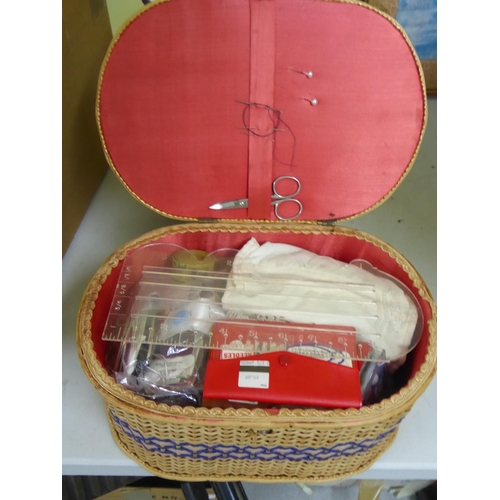 147 - Sewing basket with accessories needles thread etc