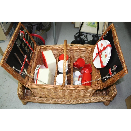 160 - Good sized picnic basket and accessories by The Brexton Collection plus a dog basket