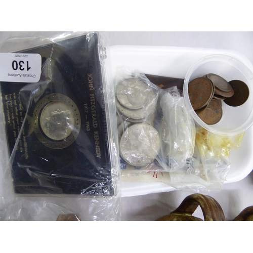 130 - A John F Kennedy 1967 silver dollar (cased) plus other coins