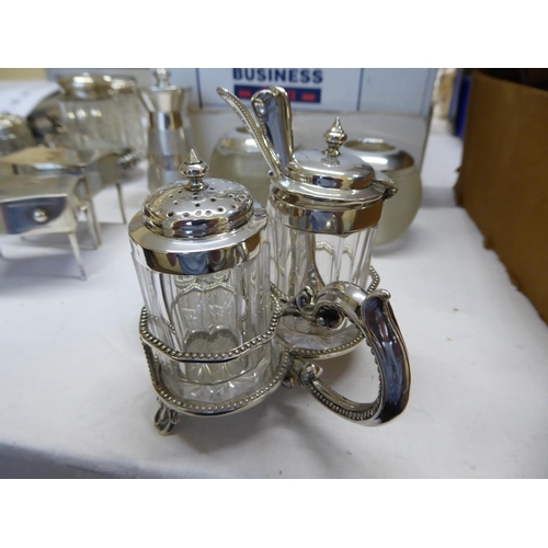 28 - A silver three piece cruet set London marks including three silver spoons