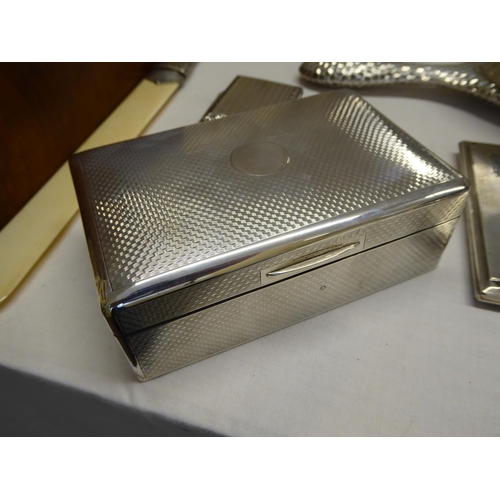 34 - Silver trinket box with engine turned decoration unengraved