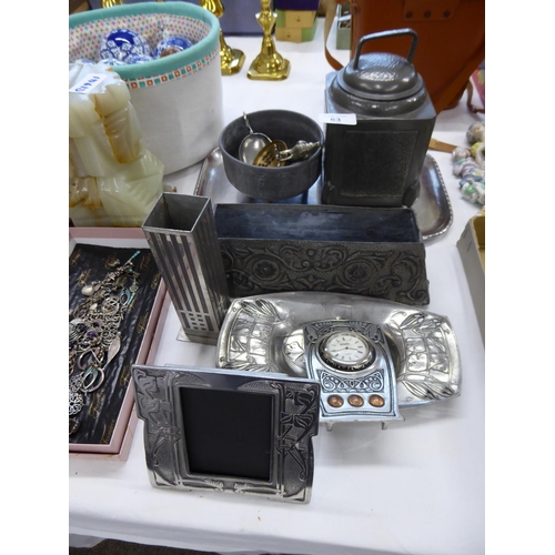 63 - Pewter ware including - tray, jar and clock etc