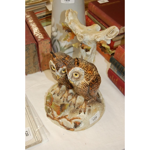 129 - Pair of long eared owls with glass eyes, lamp base