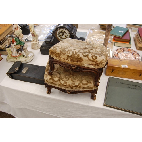 138 - Pair of Victorian carved rosewood upholstered foot stools