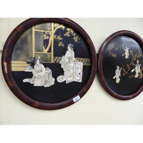 331 - A pair of Japanese inlaid circular lacquered plaques