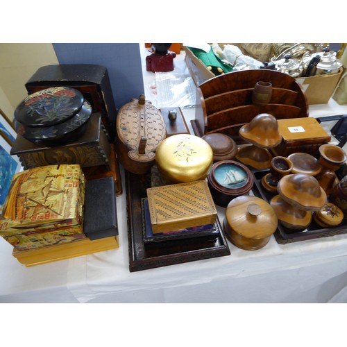 68 - A collection of treen including puzzle box, trinket box etc.