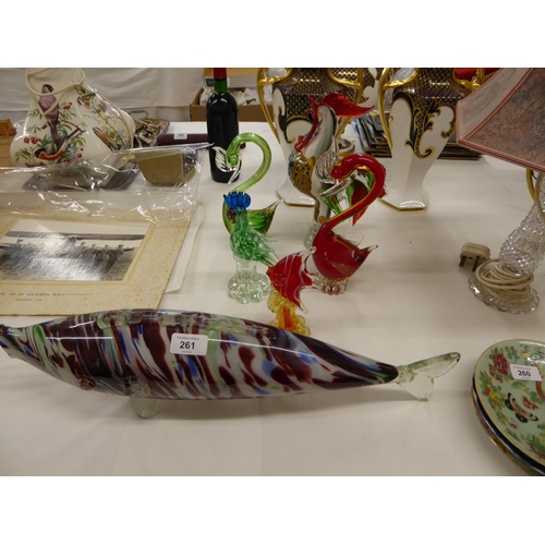 261 - A collection of Murano and other coloured glass birds and fish