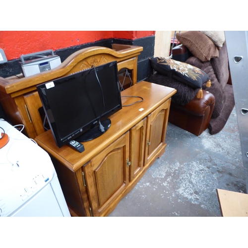 13 - Wooden display cabinet with astragal glass to top and two cupboards to base