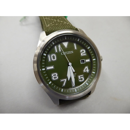 108 - Citizen Eco-drive WR200 with date apeture - military style wrist watch