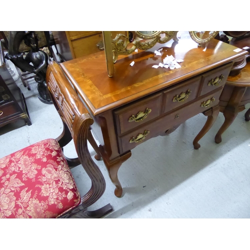 246 - Four drawer cabinet with inlay to top plus an oval table with single drawer and inlaid top