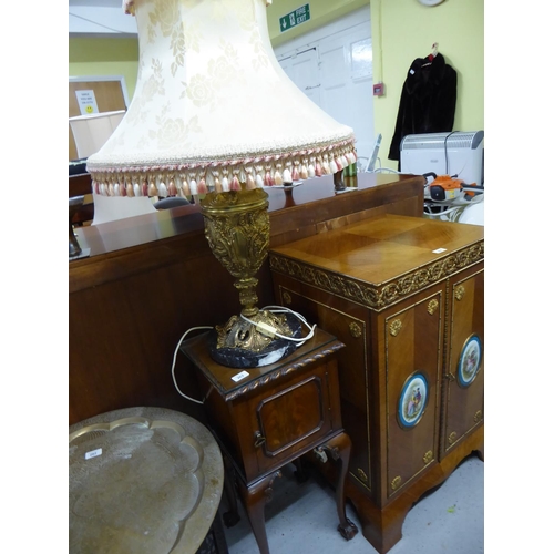 263 - Small cupboard plus a brass table lamp