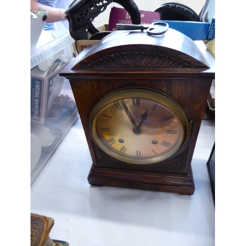 85 - Oak mantel clock with a copper dial