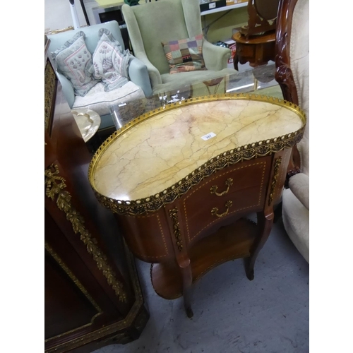 267 - Kidney shaped kingwood ormolu mounted bedside chest with marble effect top