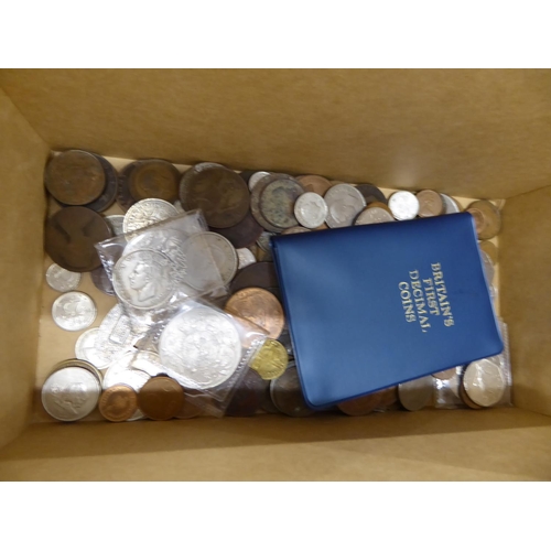 112 - A box of crowns, pre decimal British coins etc