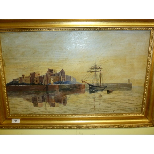 206 - Fredrick Gill, Peel Castle, Oil on Board, Signed, 15 X 20ins approx