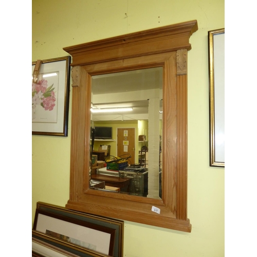 217 - Pine framed bevel glass mirror - approx 30 X 24 ins