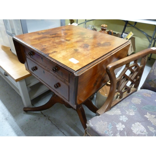 231 - Walnut sewing table on quatrefoil base on brass castors