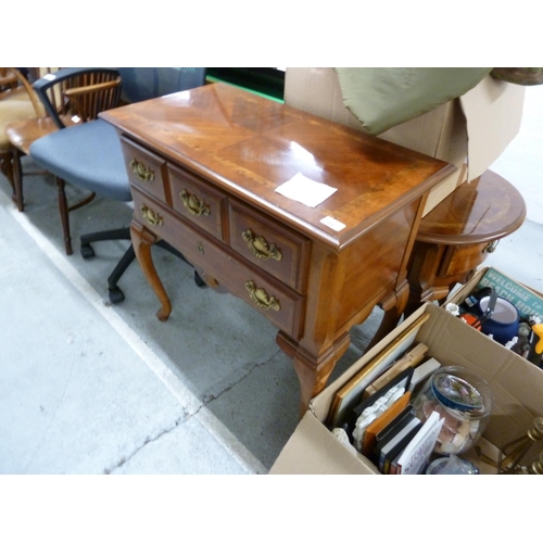 308 - Four drawer cabinet with inlay to top plus an oval table with single drawer and inlaid top