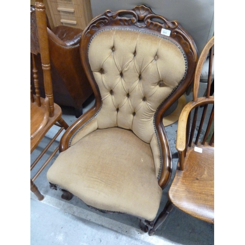 311 - Victorian nursing chair with gold button back upholstery