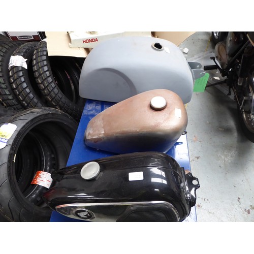 61 - Ducati 350 narrow case fuel tank, Harley Davidson Sportster fuel tank and a Honda CD50 fuel tank