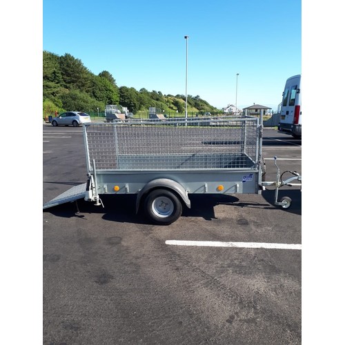 258 - Ifor Williams P7e trailer with mesh sides, ramp, jockey wheel, rear stands and spare wheel - in exce... 