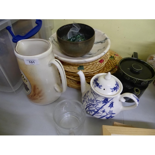 101 - Tea pots, jug, placemats etc