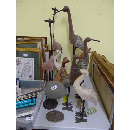 120 - Collection of tall carved wooden animal ornaments