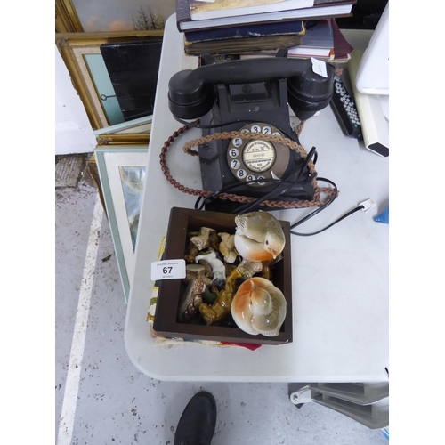 67 - Bakelite telephone, small collection of mostly Wade Whimseys plus a patchwork