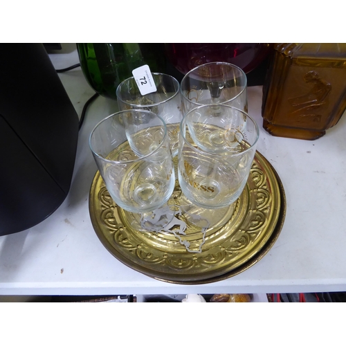 72 - Four Isle of Man Millennium Guinness glasses, brass dishes with Triskelies etc