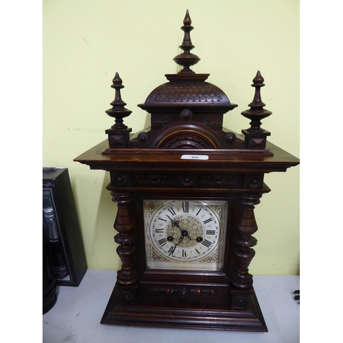 80 - Mahogany cased clock with silvered dial, Roman numerals and bevel edged glass to front