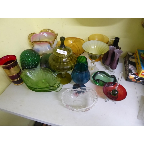 87 - Collection of coloured glass items