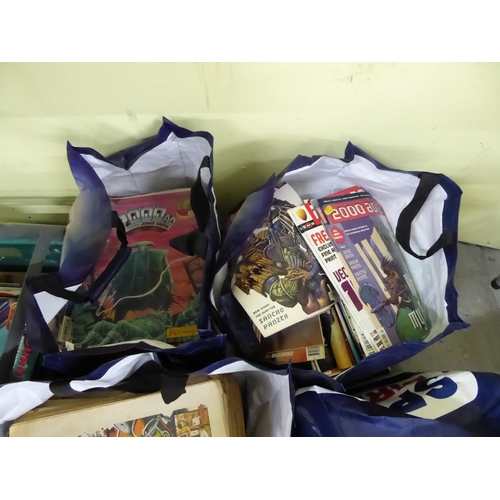 96 - Four large bags and a box of comic books including 2000 AD