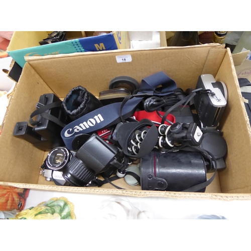 18 - A box of cameras, lenses and accessories