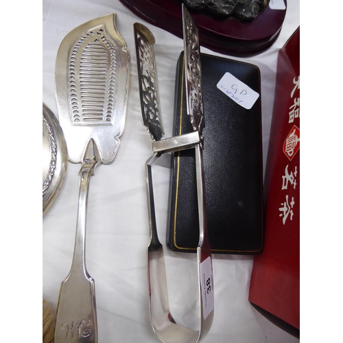 38 - EPNS asparagus tongs, fish slice and christening set