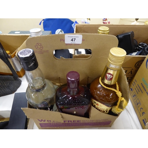 47 - Collection of six bottles of drink including Vodka, wine and liquers