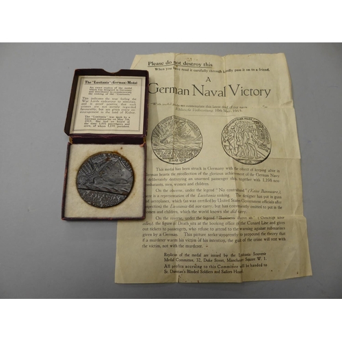 62 - RMS Lusitania commemorative medal in original box with paperwork