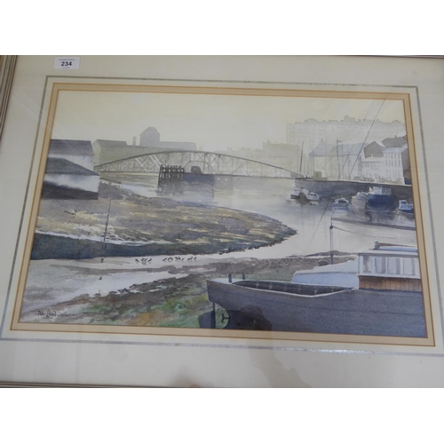 234 - Peter Lloyd Davies, The Swing Bridge Ramsey, watercolour, signed, 15 x 20 ins approx