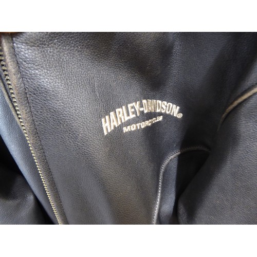 373 - Official Harley Davidson distressed dark brown leather motorcycle jacket - size L - New unused