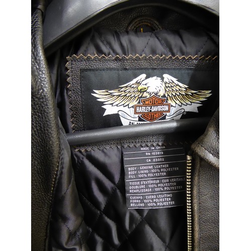 373 - Official Harley Davidson distressed dark brown leather motorcycle jacket - size L - New unused