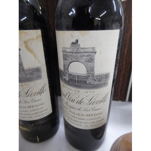 256 - Three bottles of Grand vin de Leoville 1970 - ullage bottom neck, top of shoulder and bottom of shou... 