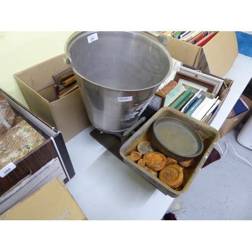 281 - Set of old scales and weights plus a metal bucket