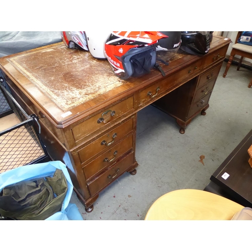 150 - Large desk with nine drawers and swing handles