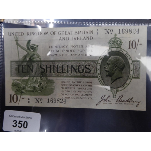 350 - John Bradbury, 10 shilling note nbr. 169824