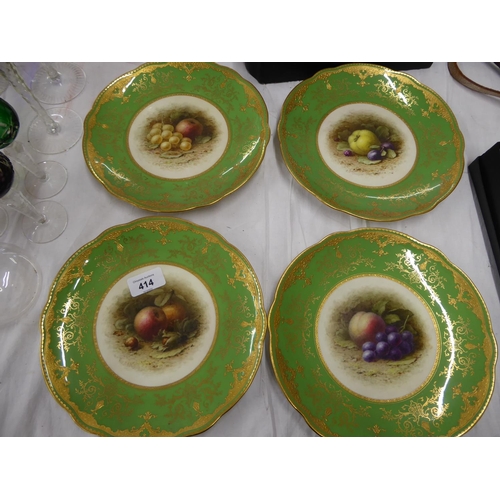 414 - Set of four Coalport fruit pattern plates all signed F H Chivers