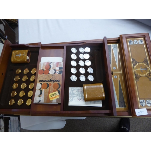 460 - A back gammon set, Franklin Mint, gold and silver plated counters with board and instructions etc