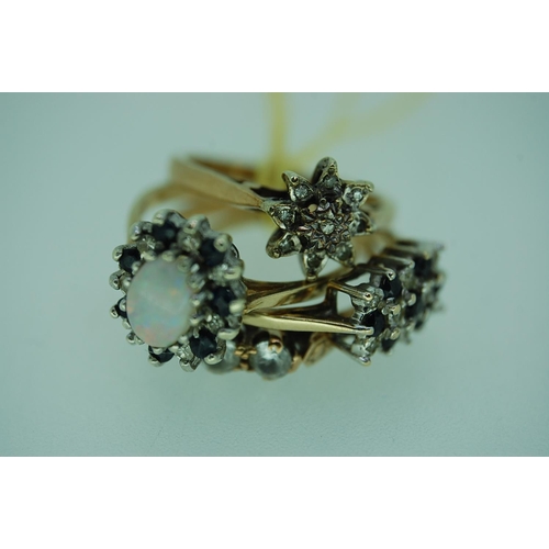 354 - Four 9 ct. gold jewelled rings - size mostly L