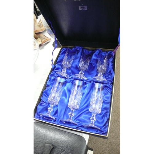 123 - Set of six cut glass champagne flutes boxed